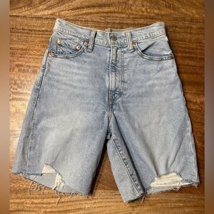 Levi's Premium Womens Ribcage Bermuda Jean Shorts High Rise Cut Off Blue Size 25